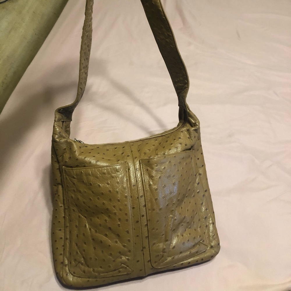 Ostrich print leather satchel